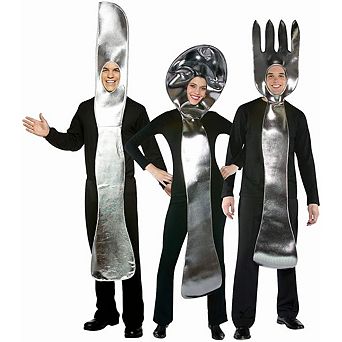 Utensil 3 Pack Silver Knife, Fork, Spoon Group Halloween Party Costume, Adult One Size