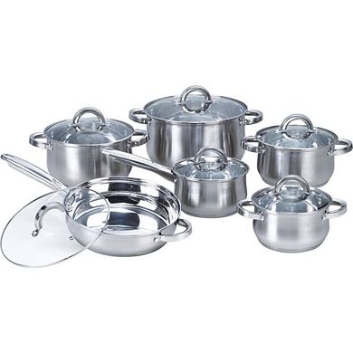 12-Piece Kitchen Cookware Set for Gas, Electric, Glass, and Ceramic Stovetops, Silver