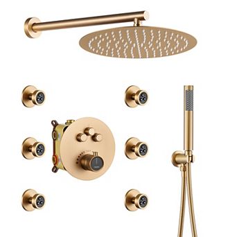Casainc 12inch 3 Function Luxury Thermostatic Shower System Rainfall With 6-jet