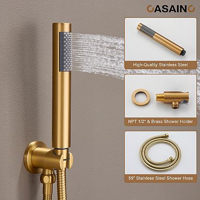 Casainc 12inch 3 Function Luxury Thermostatic Shower System Rainfall With 6-jet