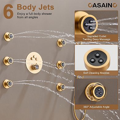 Casainc 12inch 3 Function Luxury Thermostatic Shower System Rainfall With 6-jet