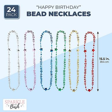 24-pack Happy Birthday Necklaces, Rainbow Bead Party Supplies, 15.5 In