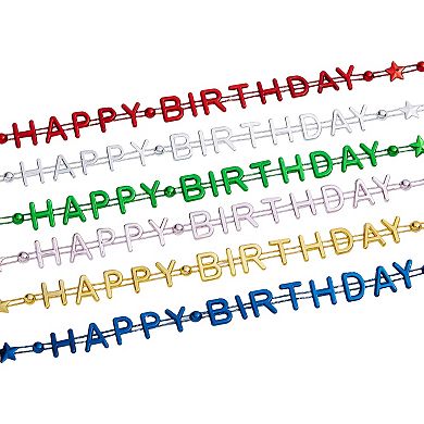 24-pack Happy Birthday Necklaces, Rainbow Bead Party Supplies, 15.5 In
