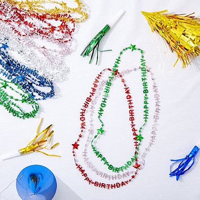 24-pack Happy Birthday Necklaces, Rainbow Bead Party Supplies, 15.5 In