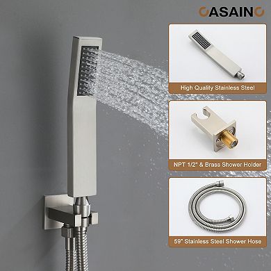 12" Dual Heads Shower System Rain Shower Head With 4 Way Thermostatic Faucet
