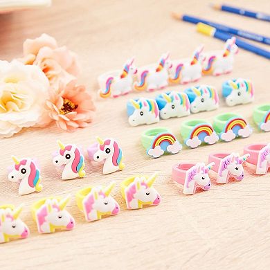 24-pack Rubber Rainbow Unicorn Toy Rings For Girls Birthday Party Favors Gifts