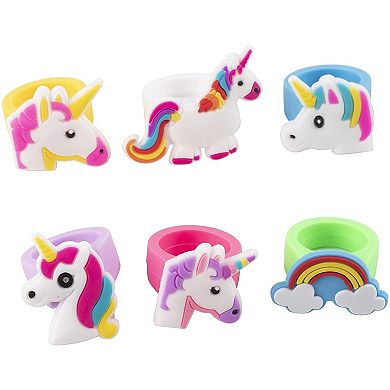 24-pack Rubber Rainbow Unicorn Toy Rings For Girls Birthday Party Favors Gifts