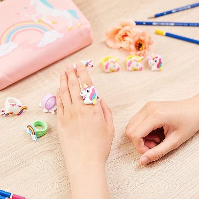 24-pack Rubber Rainbow Unicorn Toy Rings For Girls Birthday Party Favors Gifts