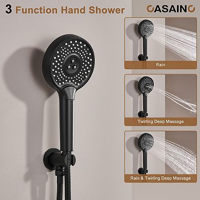 Casainc 22inch 3 Function Luxury Thermostatic Shower System Waterfall 2.5 Gpm