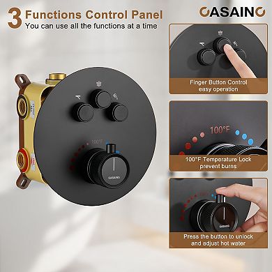 Casainc 22inch 3 Function Luxury Thermostatic Shower System Waterfall 2.5 Gpm