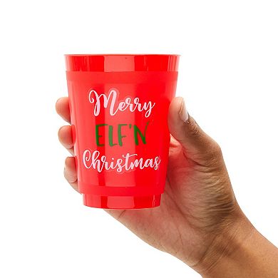 24 Pk Plastic Cups For Christmas Party,16oz Reusable Tumblers, 4 Festive Designs