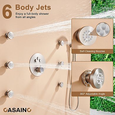 Casainc Digital 12inch 3 Function Luxury Thermostatic Shower System With 6-jet