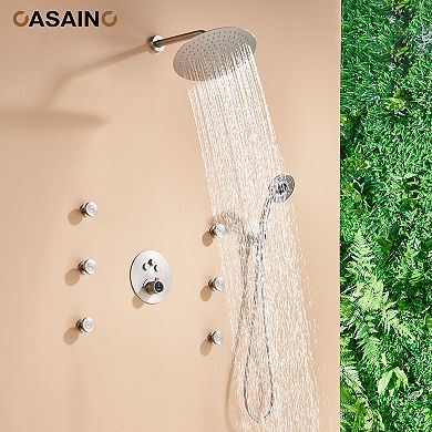 Casainc Digital 12inch 3 Function Luxury Thermostatic Shower System With 6-jet