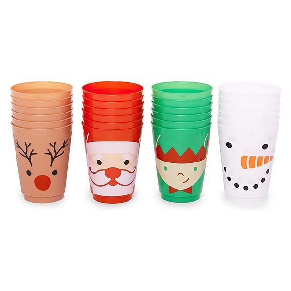 24 Pk Plastic Christmas Cups For Kids, 16oz Reusable Tumblers, 4 ...