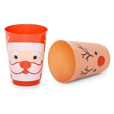24 Pk Plastic Christmas Cups For Kids, 16oz Reusable Tumblers, 4 Festive Designs
