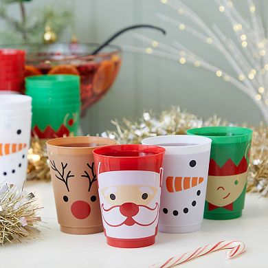 24 Pk Plastic Christmas Cups For Kids, 16oz Reusable Tumblers, 4 Festive Designs
