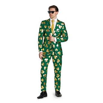 Men's OppoSuits 3 pc Mr. Clover Foil Shamrock Print Blazer, Pants & Tie Set