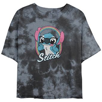Disney's Lilo & Stitch Geeky Stitch Crop Top Bombard Wash Juniors' Graphic Tee