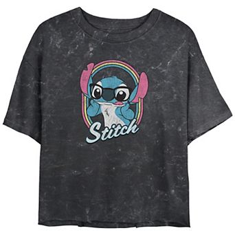 Disney's Lilo & Stitch Geeky Stitch Crop Top Mineral Wash Juniors' Graphic Tee
