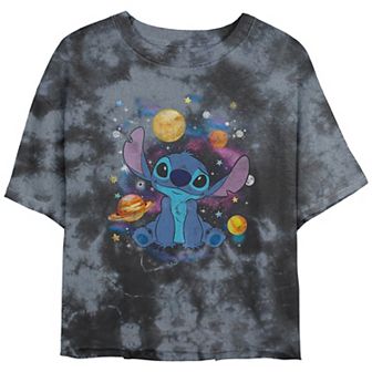 Disney's Lilo & Stitch Cute Space Stitch Crop Top Bombard Wash Juniors' Graphic Tee
