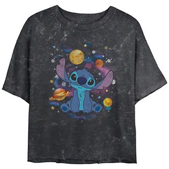 Disney's Lilo & Stitch Cute Space Stitch Crop Top Mineral Wash Juniors' Graphic Tee
