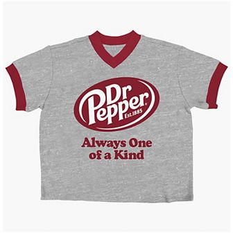 Juniors' Dr Pepper Always One & Of A Kind V-Neck Baby Graphic Tee