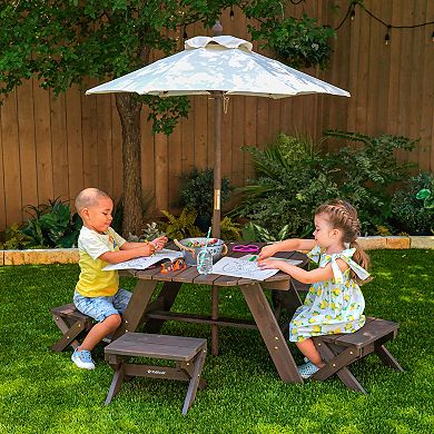 KidKraft Octagon Kid's Picnic Table, Stools & Umbrella 6-piece Set