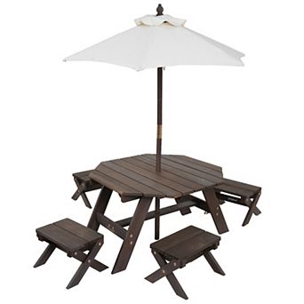 KidKraft Octagon Kid's Picnic Table, Stools & Umbrella 6 pc Set