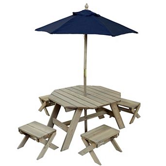 KidKraft Octagon Kid's Picnic Table, Stools & Umbrella 6 pc Set
