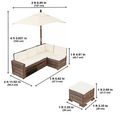 KdKraft Wooden Outdoor Sectonal Ottoman & Umbrella
