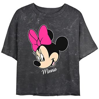 Disney's Minnie Mouse Head Profile Crop Top Mineral Wash Juniors' Graphic Tee