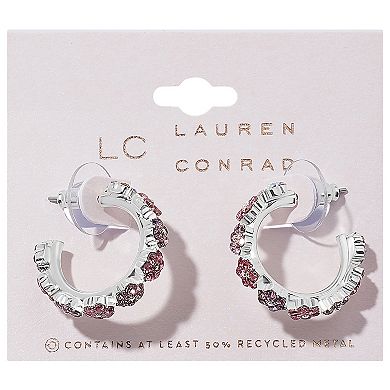 LC Lauren Conrad Crystal Flowers J Hoop Earrings