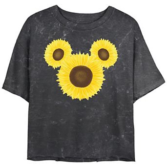 Disney's Mickey Mouse Sunflowers Head Crop Top Mineral Wash Juniors' Graphic Tee