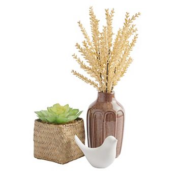 Studio 66 Desert Sand Artificial Succulent, Bird & Vase Table Decor 3 pc Set