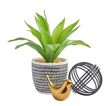 Studio 66 West Ave. Artificial Plant, Wire Ball & Metal Bird Table Decor 3 pc Set
