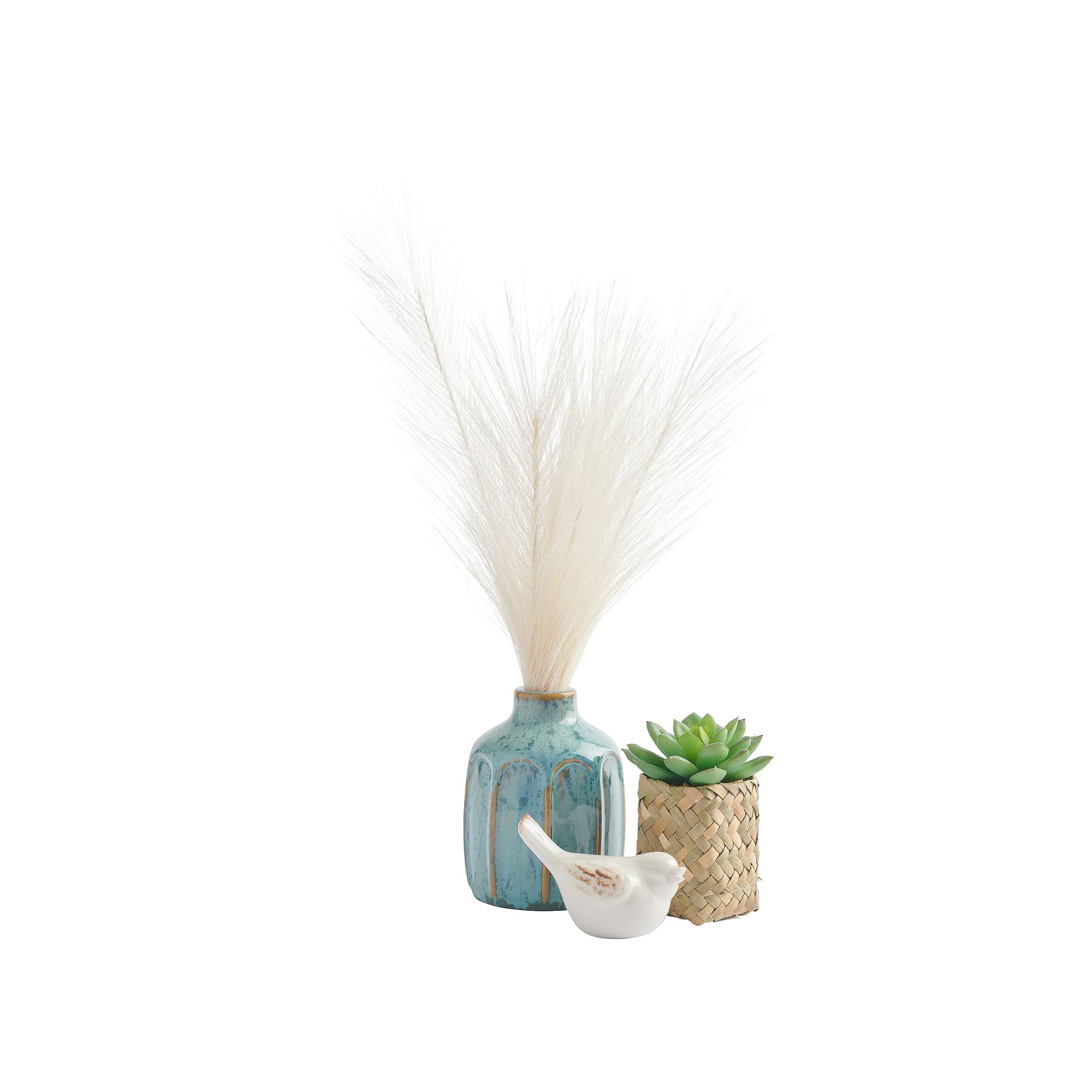 Studio 66 Delaney Artificial Succulent, Ceramic Bird & Vase Table Decor 3-p
