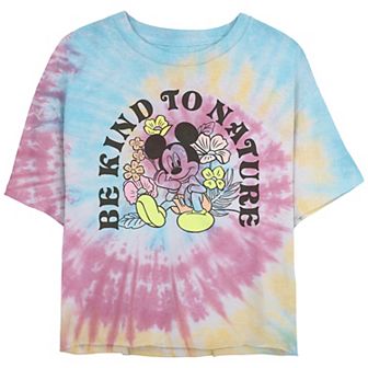Disney's Mickey Mouse Be Kind To Nature Crop Top Tie Dye Juniors' Graphic Tee