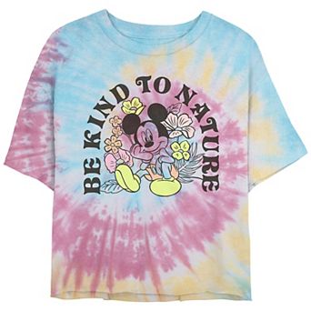 Disney's Mickey Mouse Be Kind To Nature Crop Top Tie Dye Juniors' Graphic Tee