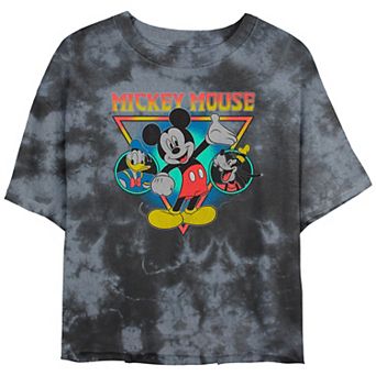 Disney's Mickey Mouse With Donald And Goofy Crop Top Bombard Wash Juniors' Graphic Tee