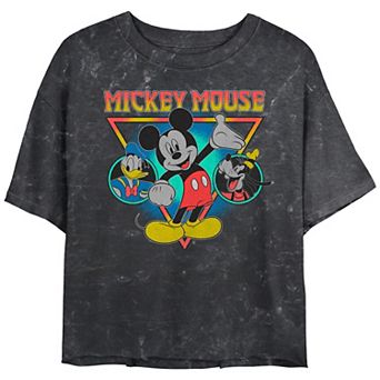 Disney's Mickey Mouse With Donald And Goofy Crop Top Mineral Wash Juniors' Graphic Tee