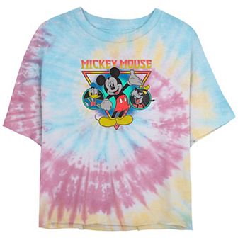 Disney's Mickey Mouse With Donald And Goofy Crop Top Tie Dye Juniors' Graphic Tee