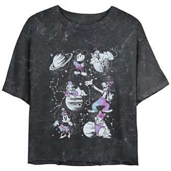 Disney's Mickey Mouse And Friends Space Gathering Crop Top Mineral Wash Juniors' Graphic Tee