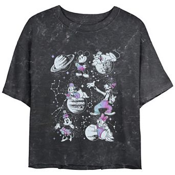 Disney's Mickey Mouse And Friends Space Gathering Crop Top Mineral Wash Juniors' Graphic Tee