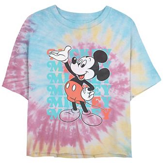 Disney's Mickey Mouse Classic Name Stack Crop Top Tie Dye Juniors' Graphic Tee