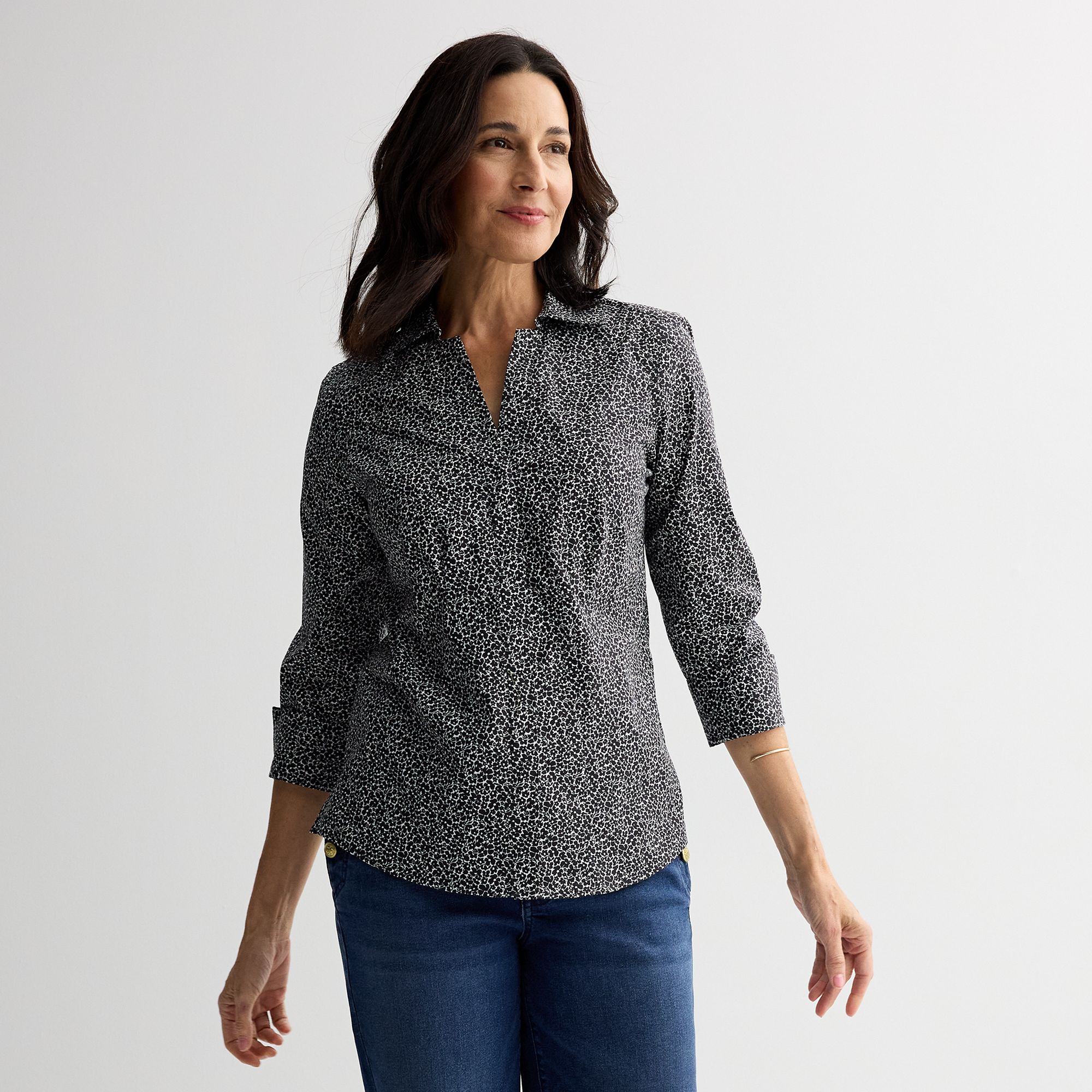 Petite Croft & Barrow® Tailored Shirt, Womens, Size: XL Petite, Black Min