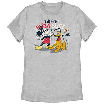 Disney's Mickey Mouse And Pluto Pizza Slice Of Life Juniors' Graphic Tee