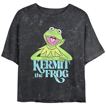 Disney's Kermit The Frog Portrait Crop Top Mineral Wash Juniors' Graphic Tee