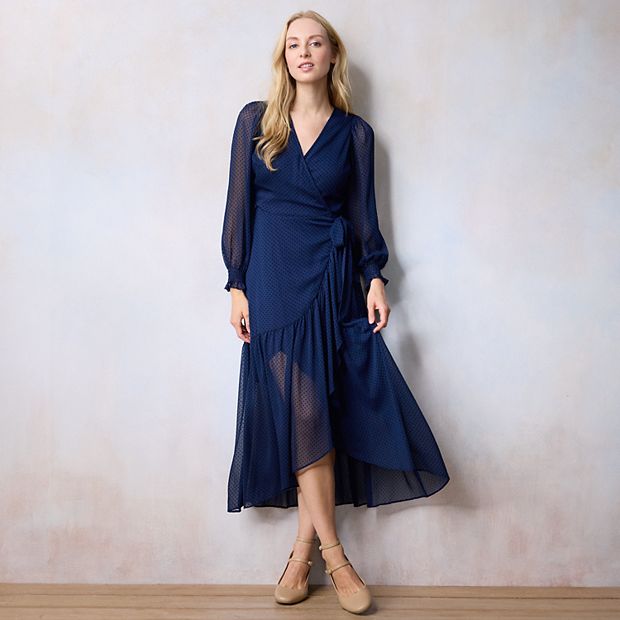 Women's LC Lauren Conrad Long Wrap Flocked Dot Maxi Dress