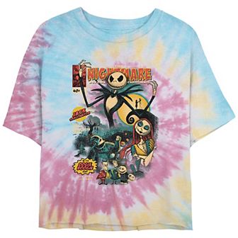 Disney's The Nightmare Before Christmas Graphic Novel Cover Crop Top Tie Dye Juniors' Graphic Tee