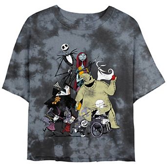 Disney's The Nightmare Before Christmas Halloween Town Group Crop Top Bombard Wash Juniors' Graphic Tee
